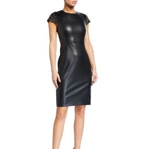 Calvin Klein Studded Faux-Leather Sheath Dress